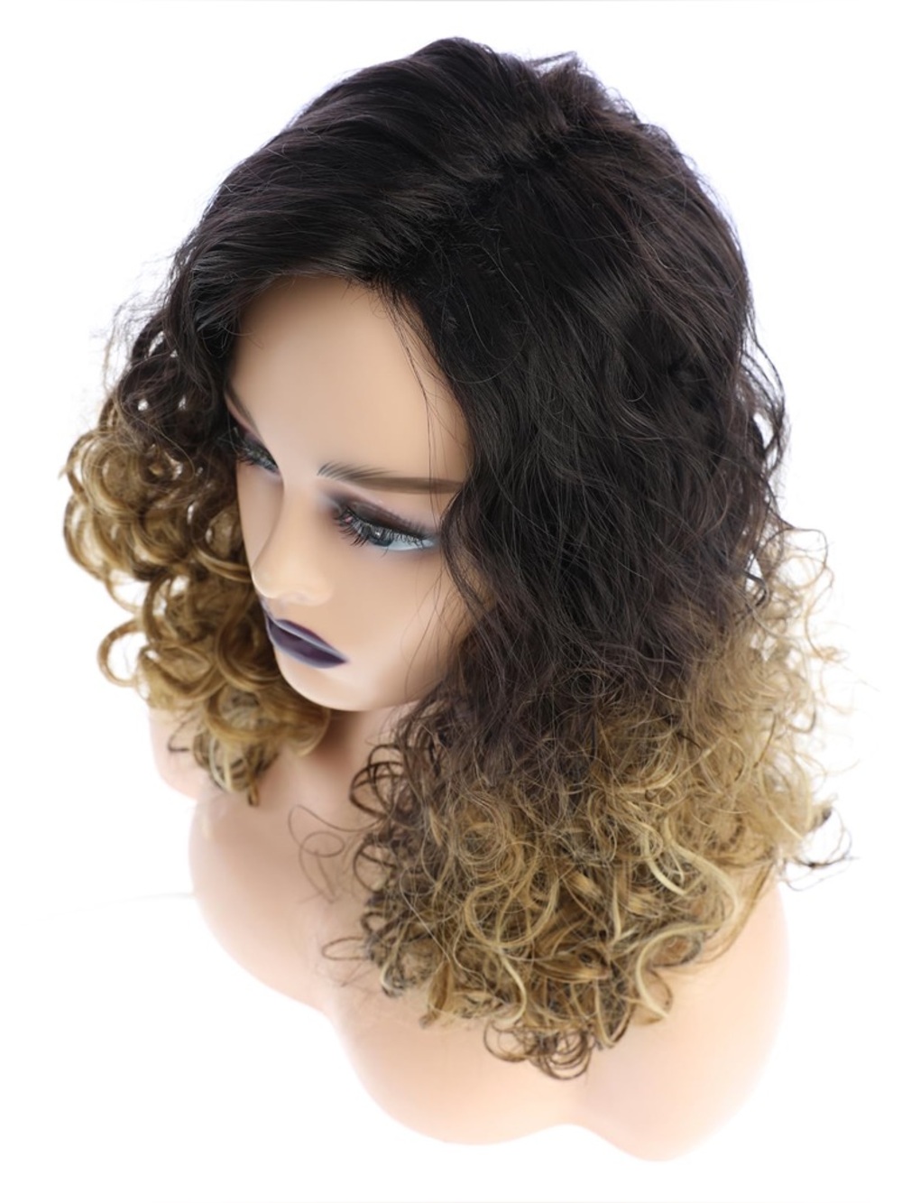 Natural Curly Ombre Wig - Dark Brown to Honey Blonde - Picture 6 of 9
